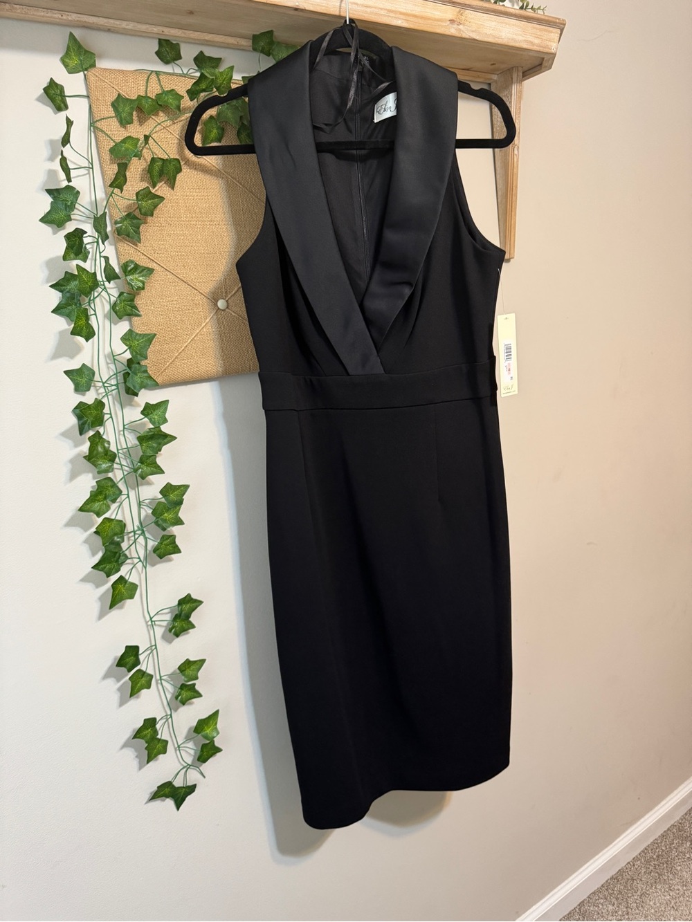 Eliza J Black Sleeveless Midi Dress with Satin Shawl Collar